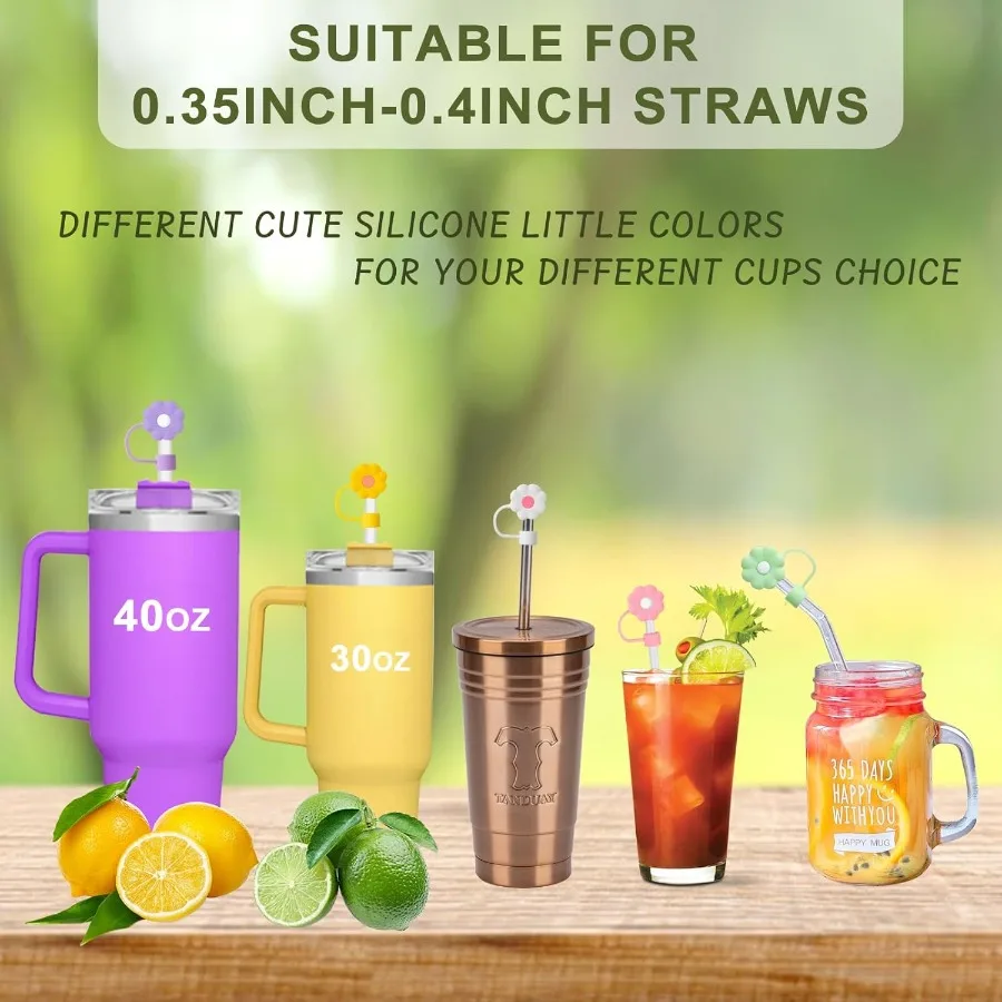 6 قطعة غطاء كوف القش Toppe 0.4in 10 مللي متر غطاء القش ل 20and30and40oz بهلوان شرب كوب مع مقبض قابلة لإعادة الاستخدام لطيف سيليكون نصائح #6