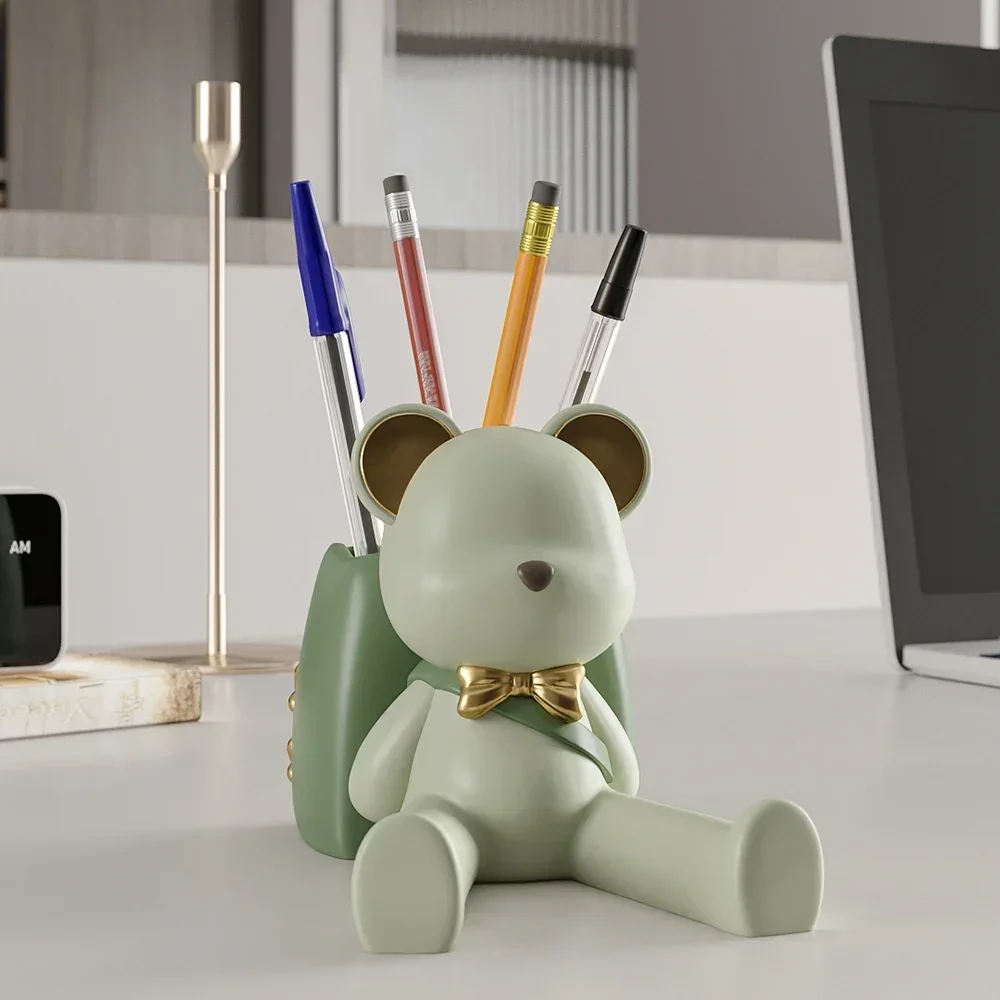 Cute bear organizer for home decoration, creative pen holder, post-modern style, office, conference room, study room desk decora