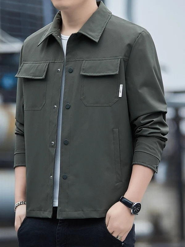 

Повседневная универсальная удлиненная куртка 2025 года, новая весенне-осенняя мужская куртка с воротником, деловая рабочая одежда из полиэфирного волокна...