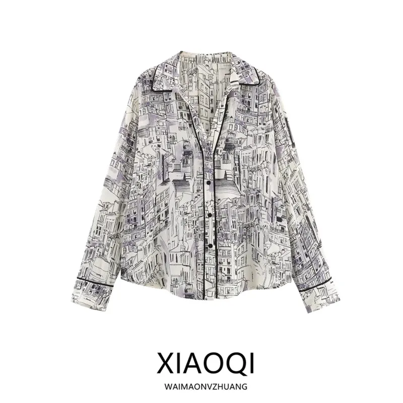 Loose Printed Shirt Women's Fashion Design Autumn New Arrival Versatile  Decoration 2025 Fall Collection European Style