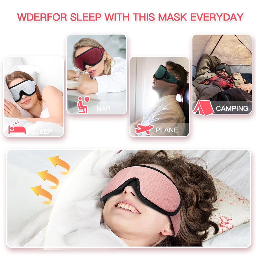 Mascarilla 3D para dormir, máscara de ojos con espuma viscoelástica, suave, acolchada, parche ocular, ayuda para dormir de viaje