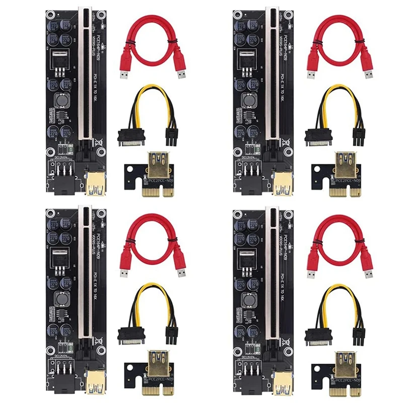 4Pack PCI-E Pcie Riser 009S PLUS Adapter Pcie 1X 4X 8X 16X Extender Wire PCIE USB 3.0 Card SATA For BTC Miner