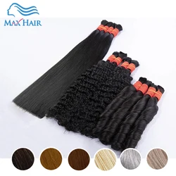 Maxhair-extensiones de cabello humano virgen para trenzar, cabello liso a granel, sin trama, a granel