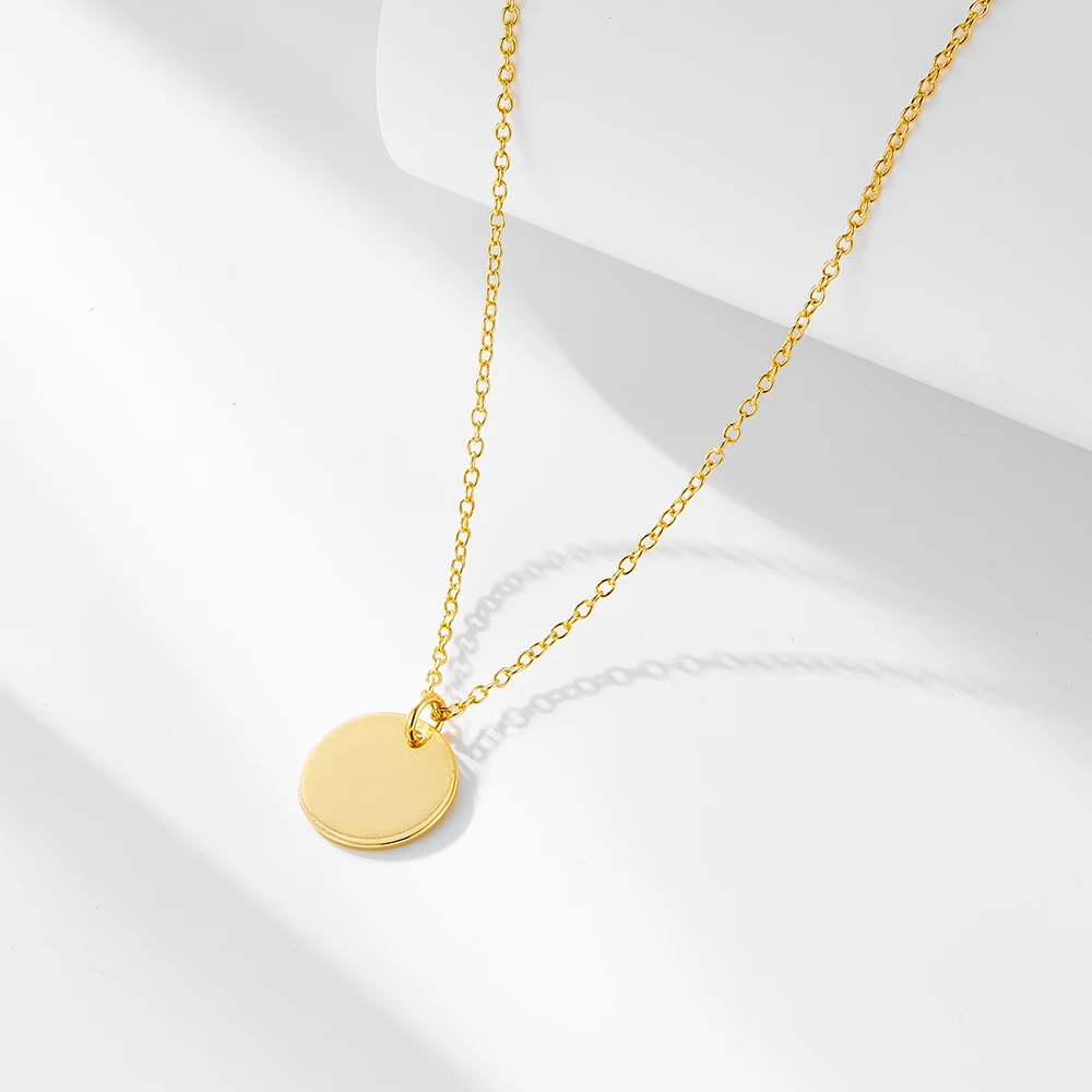 

Round Blank Disc Necklace Jewelry cross 925 Sterling Silver Gold Plated chain necklace For Women