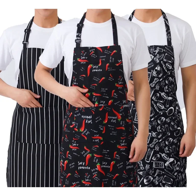 

Adjustable Half-length Adult Apron Striped Restaurant Chef Apron Outdoor Camping BBQ Picnic Kitchen Cook Apron With 2 Pockets