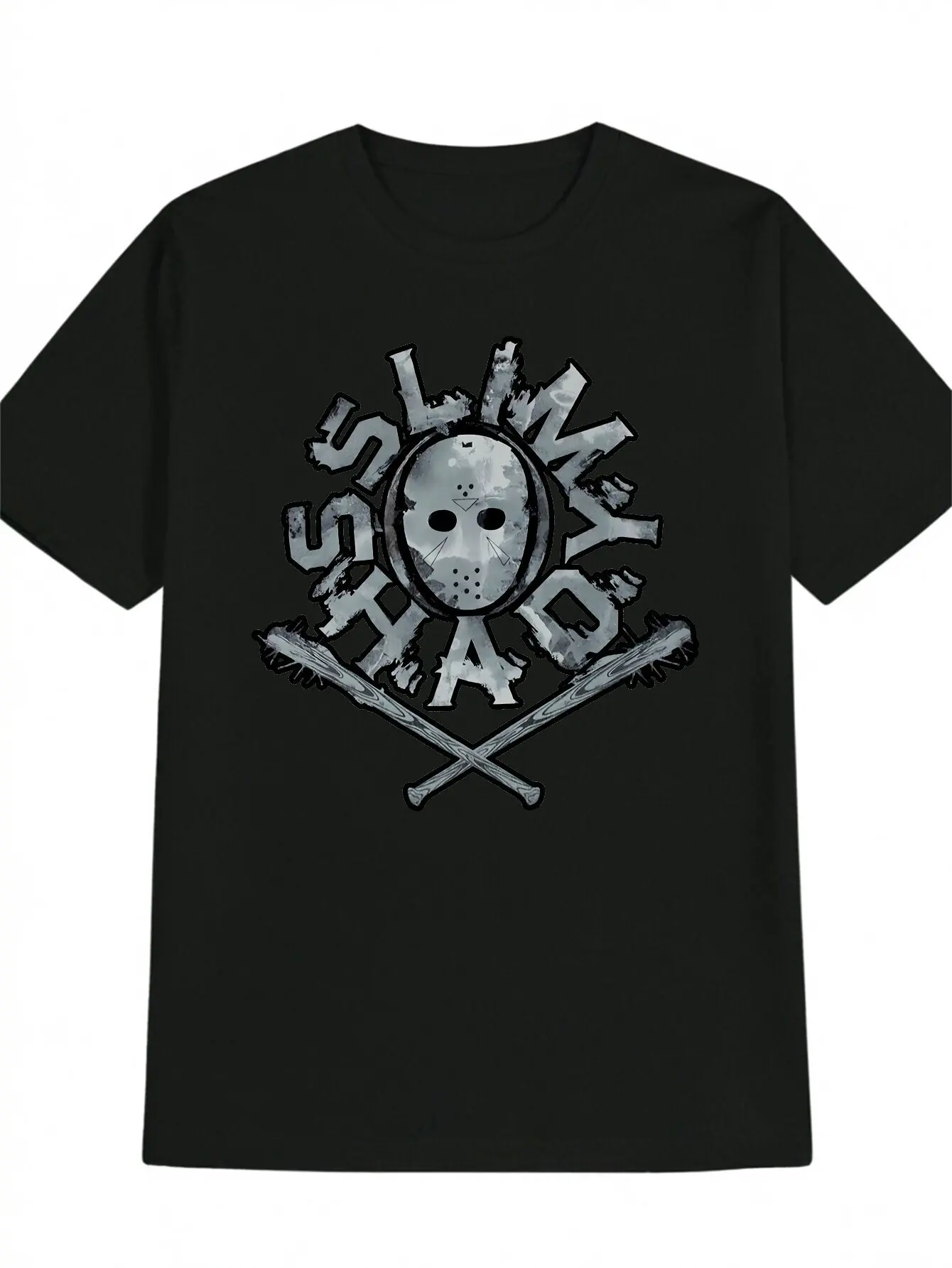 

Horror Tee Vintage Inspired Polyester Men's SSlim Shady Graphic Tee Black Short Sleeve T Shirt with Horror Band Theme