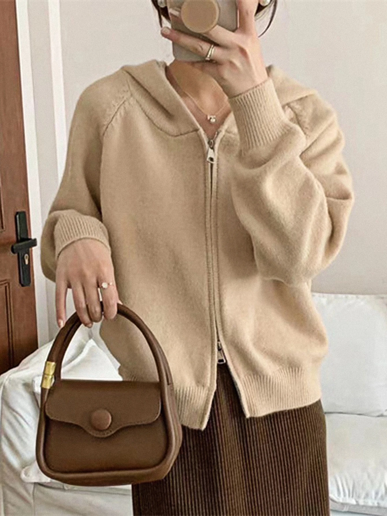 

Women's Long Sleeve V-Neck Solid Color Coat Autumn Winter Casual Loose Fit Separated Zipper Daily Fashion Outerwear