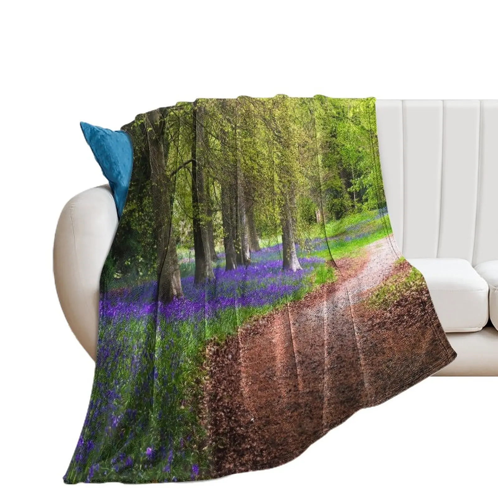 Spring Bluebell Woodland Walk Throw Blanket decorative Bed linens Blankets