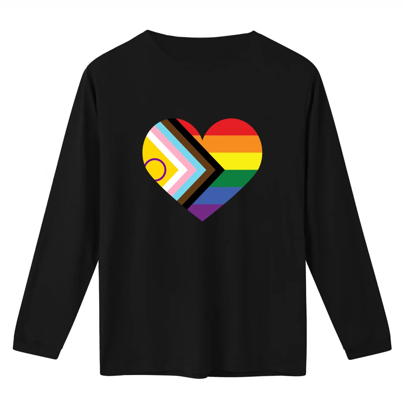 Progress Pride Flag - Intersex Inclusive - Heart Love T-Shirt Summer Casual Cotton Tee Oversized Streetwear Tops 100% Cotton