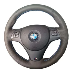 Full Black Leather Car Steering Wheel Braid Soft Leather Cover For BMW E81 E90 Pack M Sport M3 E91 E92 E93 E87 E82 E88 X1 E84