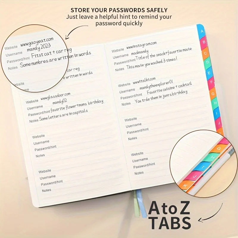 Secure A5 Password Book A5 Letter Labeled Password Book for Computer and Website Login Password Saving Manager