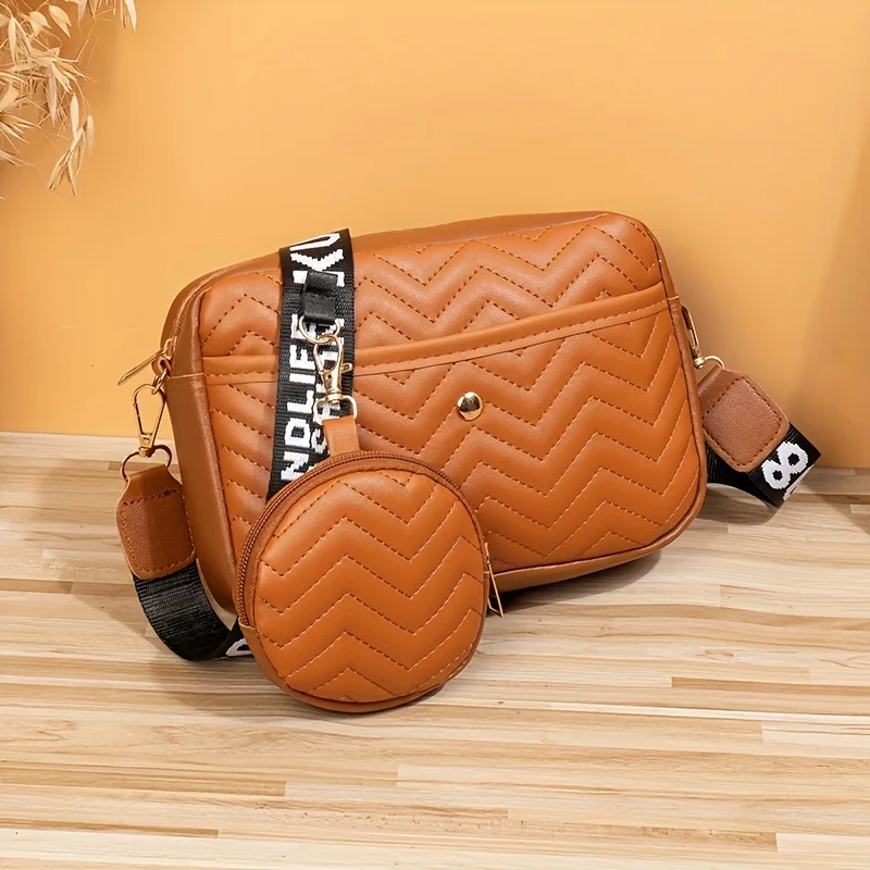 A wave patterned embroidered crossbody bag, single shoulder, mother and child bag, women's letter printed shoulder strap, fashio