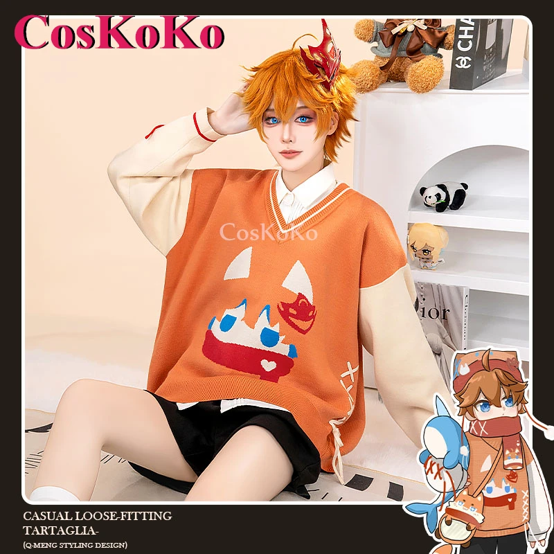 

CosKoKo Tartaglia Cosplay Costumes Anime Game Genshin Impact Peripheral Product Fashion College Style Sweater Daily Wear Outfit