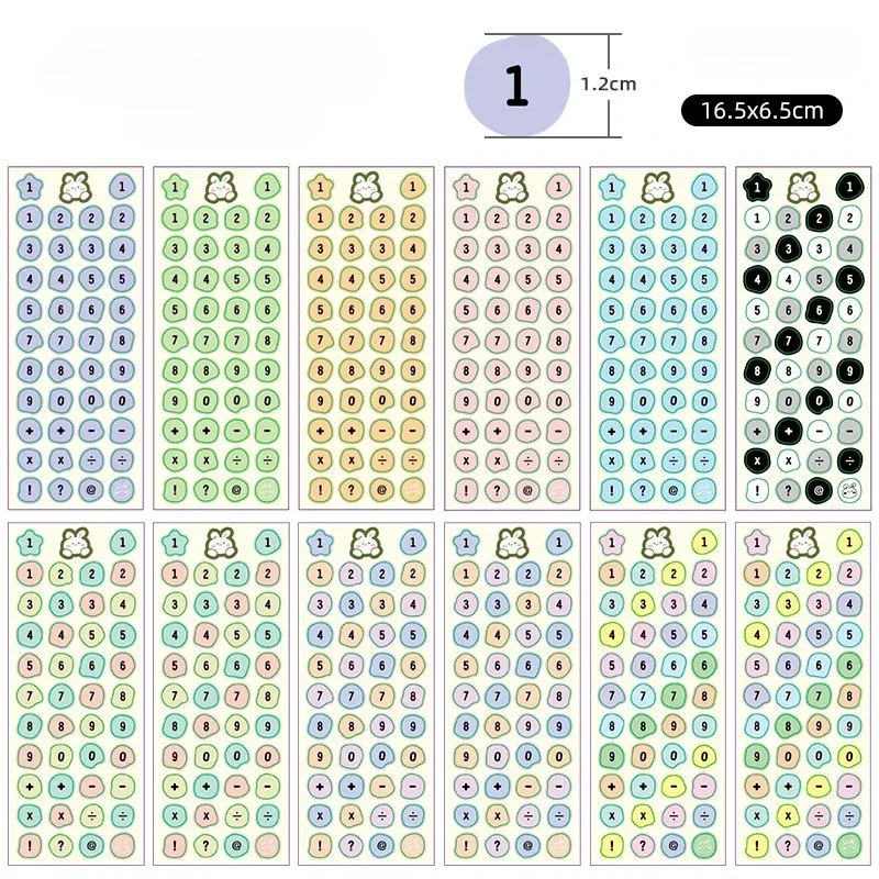 12pcs/set Simplicity Cute Number Letter Sticker for Kids Candy Color Number Label Scrapbook Journaling Sticker Student Supplies