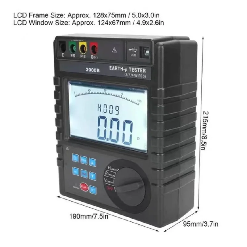 ETCR3000B Earth Resistance Tester 0-30KΩ Precision 4-wire/3-wire/simple 2-wire Overload Protection Data Hold Upload Futtery IP65