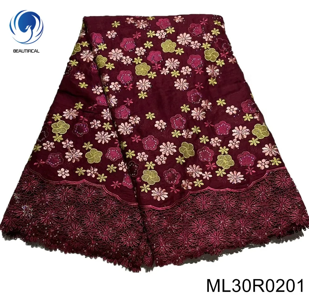 

Nigerian Swiss Voile Fabric, Special small floral embroidery design , African Rhinestones Lace, women's banquet dress ML30R02