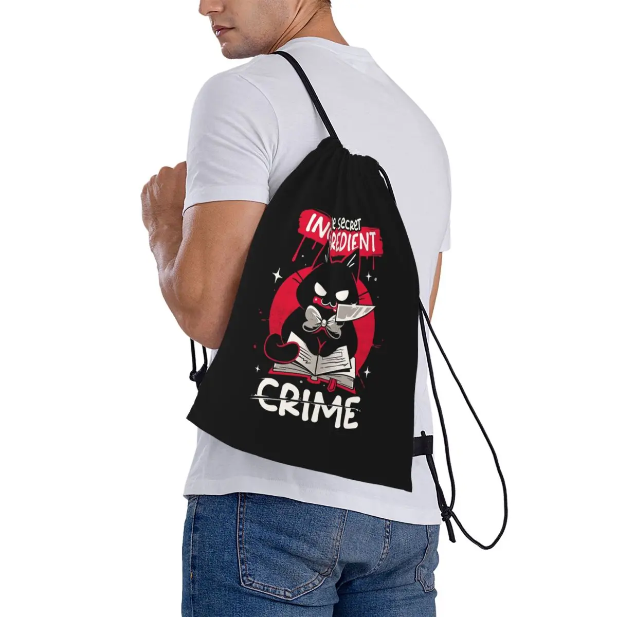 Killer Secret Ingredient - Evil Cat Backpacks Fashion Drawstring Bags Storage Bag Book Bags for Travel Students