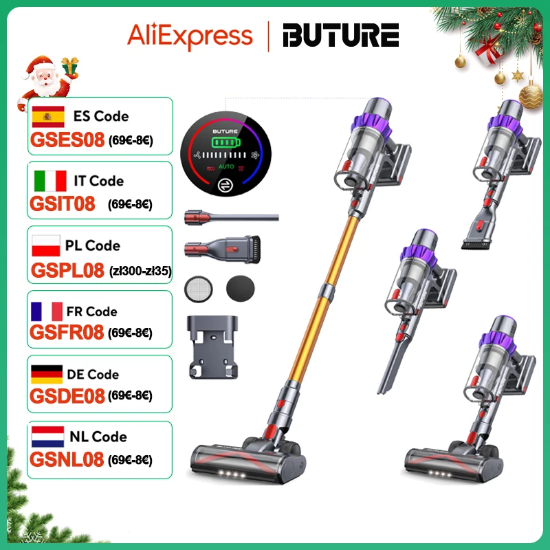 BUTURE 500W 48Kpa Suction Power Handheld Cordless Wireless Vacuum Cleaner for Home Appliance 1.5L Dust Cup Removable Battery