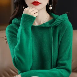 Women Pullover Sweaters Hooded Jumper Korean Loose Solid Long Sleeve Casual Autumn Winter Thick Warm Knitted Sweaters