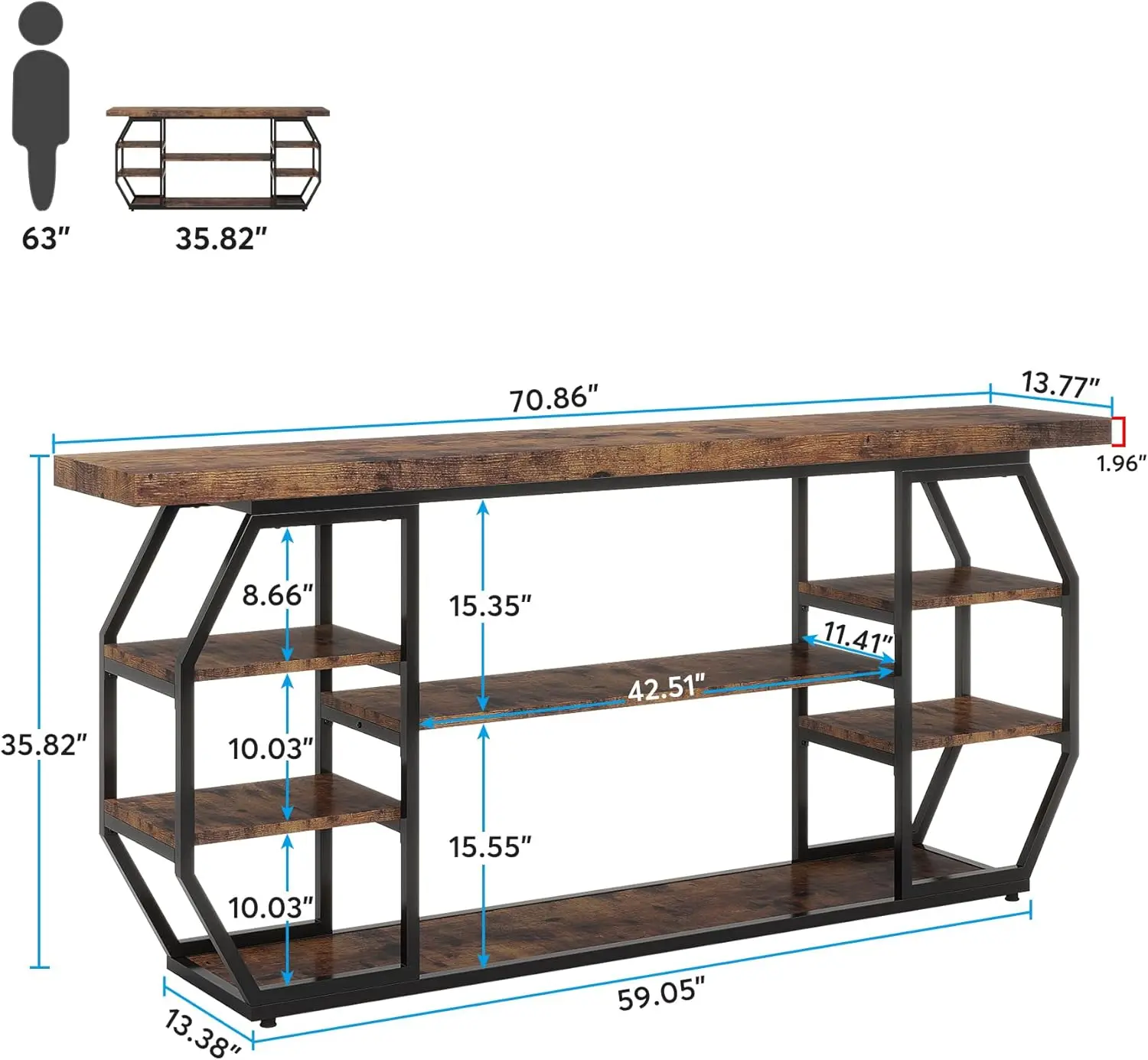 Tribesigns 70.9 Inch Extra Long Console Table, Industrial Sofa Table Behind Couch with 6 Storage Shelves, Large Entryway