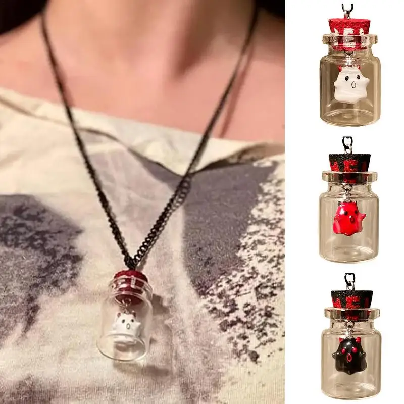 Ghost In A Bottle Pendant Necklace Halloween Necklace For Women Halloween Jewelry The Adopt A Ghost Necklace Little Ghost