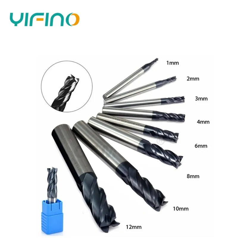 YIFINO HRC50 4-Flute Coating Flat End Mill Tungsten Steel Carbide Milling Cutter For CNC Mechanical Machining Endmills Tools