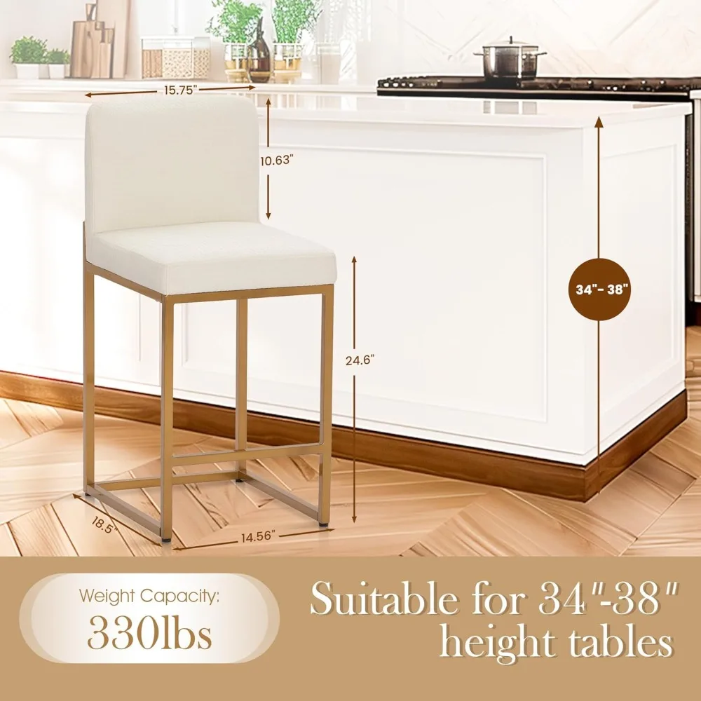 Barhocker-Set, 4er-Set, Weiß- und Gold-Barhocker mit Rückenlehne, Thekenhöhe 24 Zoll, Barhocker