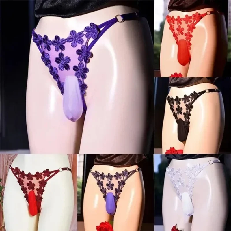 

Male Lingerie Tanga Sexy Mens Bugle Pouch Thong G-string Underwear Boy Sissy Lace Mesh Briefs Sheath Trunks Panties T Pants