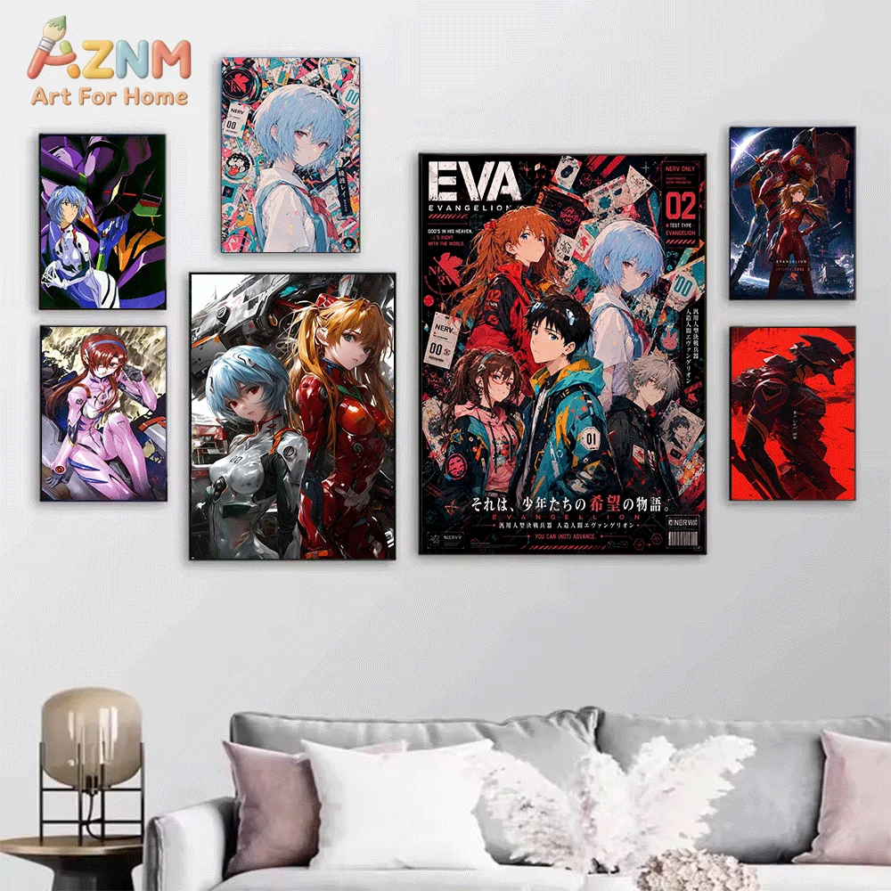 AZNM Neon Genesis Evangelion Canvas Wall Print Single Unframed Anime Poster Shinji Asuka Ayanami Rei EVA Unit 01 02 Mecha Mang