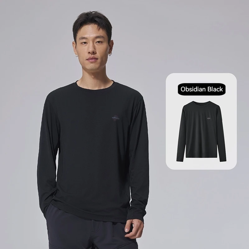 Naturehike heren T-shirt met lange mouwen, bedrukt, van merinowol, met ronde hals, sneldrogend, antistatisch, geschikt voor buitensporten en als basislaag voor dagelijks gebruik.