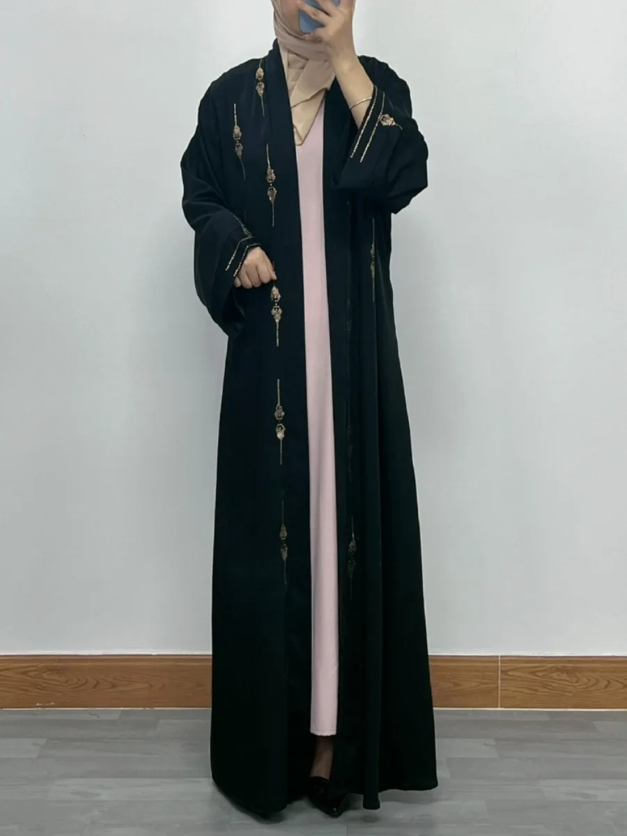 Women Eid Muslim Abaya Modest Long Robe Pearls Loose Ramadan Morocco Dubai Cardigan Diamonds Abayas Kaftan Vestidos Arab