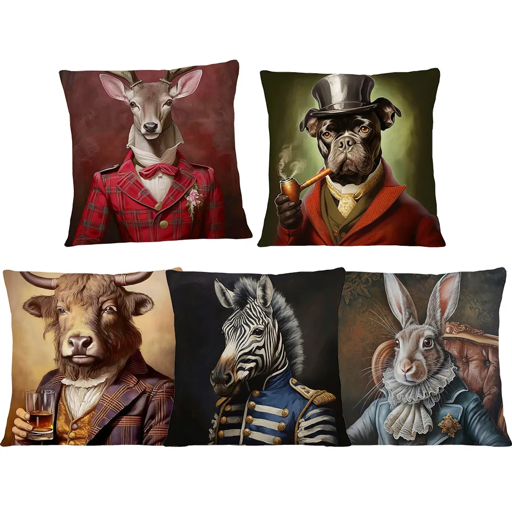 Victorian Animals Art Squirrel Highlander Cow Stag Zebra Badger Bunny Fox Print Cushion Cover Pillow Case