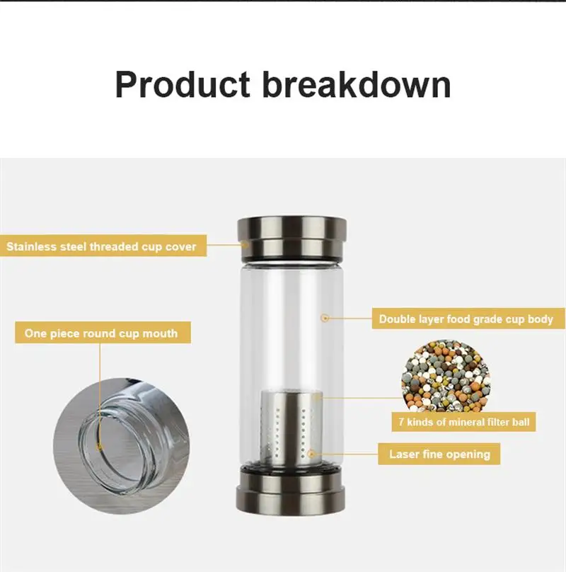 Garrafa de água com tampa dupla de vidro, uma garrafa de água de vidro simples com um filtro de viagem de 300/420 ml