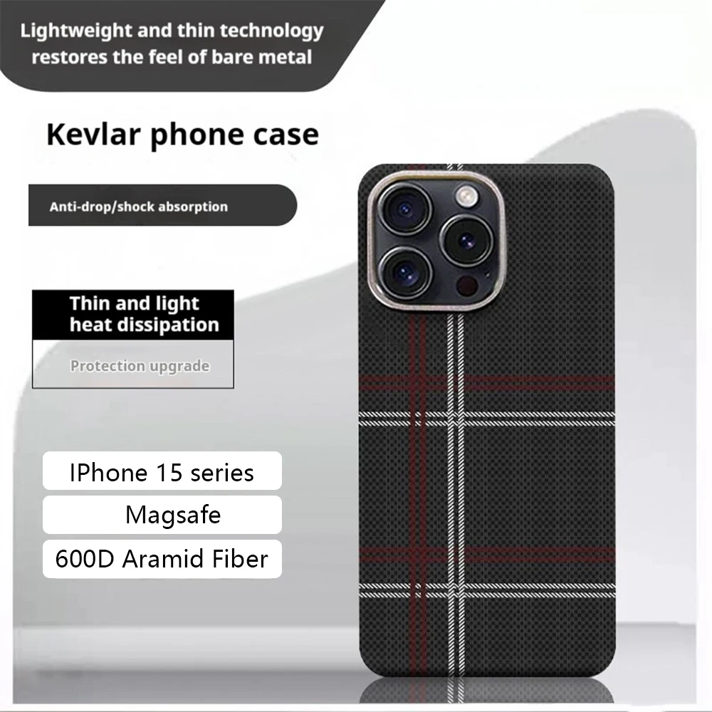 

Real Carbon Fiber Checkerboard kevlar Material 600D Aramid Fiber Strong Magnetic Adsorption Suitable for iPhone 15 16 Pro MAX