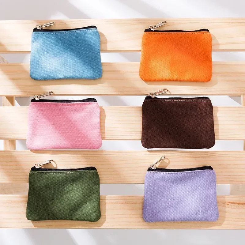 I-SPC25-monedero de lona con cremallera para hombre y mujer, Mini bolsa para llaves, bolsillo para dinero, Simple, Color sólido