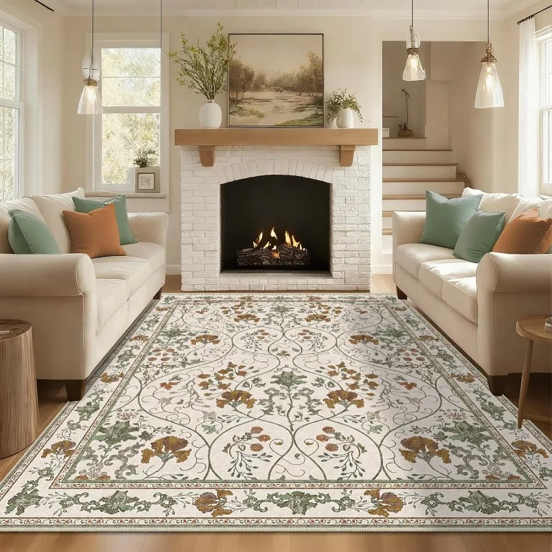 

Bohemia Floral Pattern Living Room Carpet Modern Fashion Sofa Coffee Table Floor Mat Anti-slip Machine Washable Bedroom Soft Rug