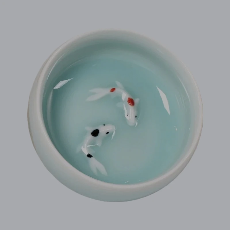 Celadon Porcelain Teacups Delicate Longquan Tea Cup Bowl Kungfu Serviceable Chinese Tea Cup Tea Making 60ml Crackle Golden Fish