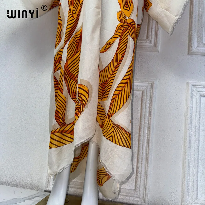 WINYI summer kimono african boho print dress beach wear fashion Cardigan Holiday beach outfits for women beach cover up kaftan