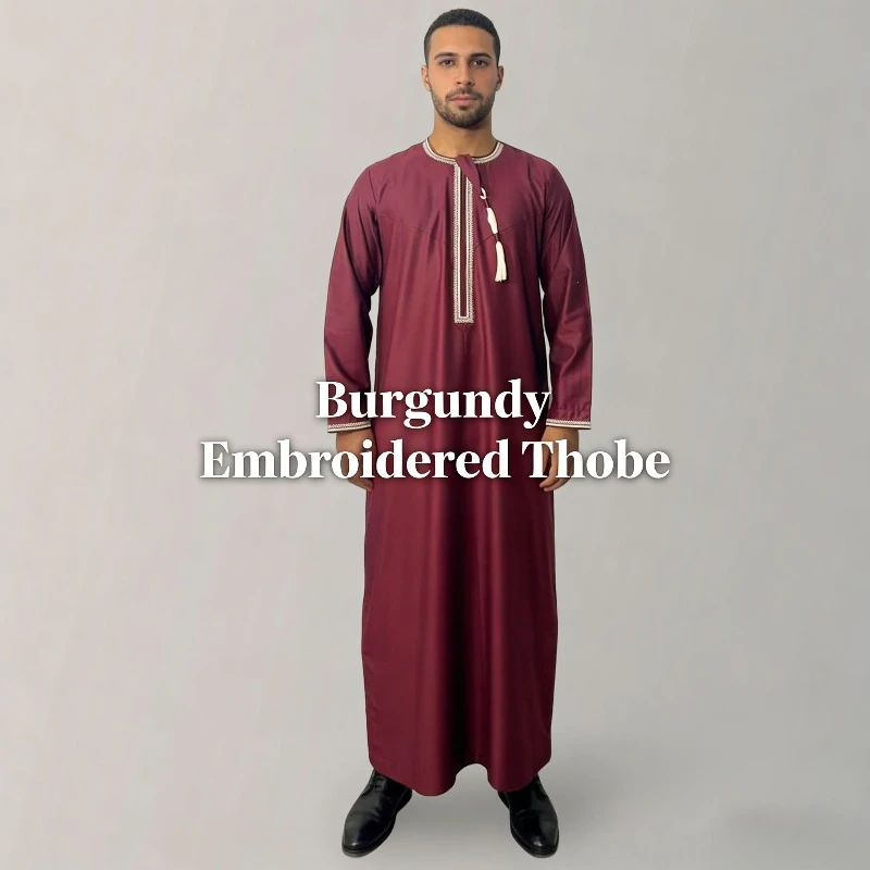 

New Men's Arab Thobe Saudi Long Sleeve Round Neck Robe Plain Color Islamic Jubba Kaftan Middle East Muslim Casual Prayer Wear