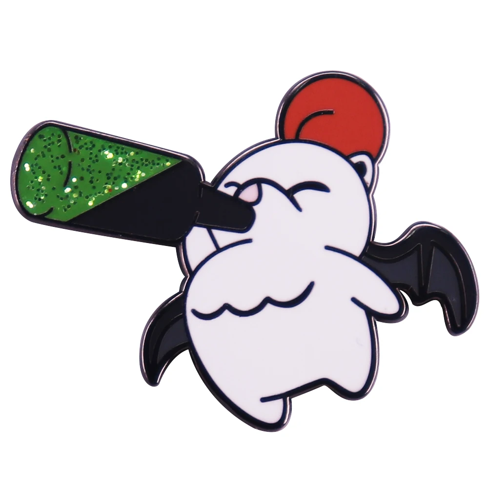 Lindo Pin esmaltado Drunk Moogle Final Fantasy XIV insignia de personaje Gamer joyería accesorios colecciones