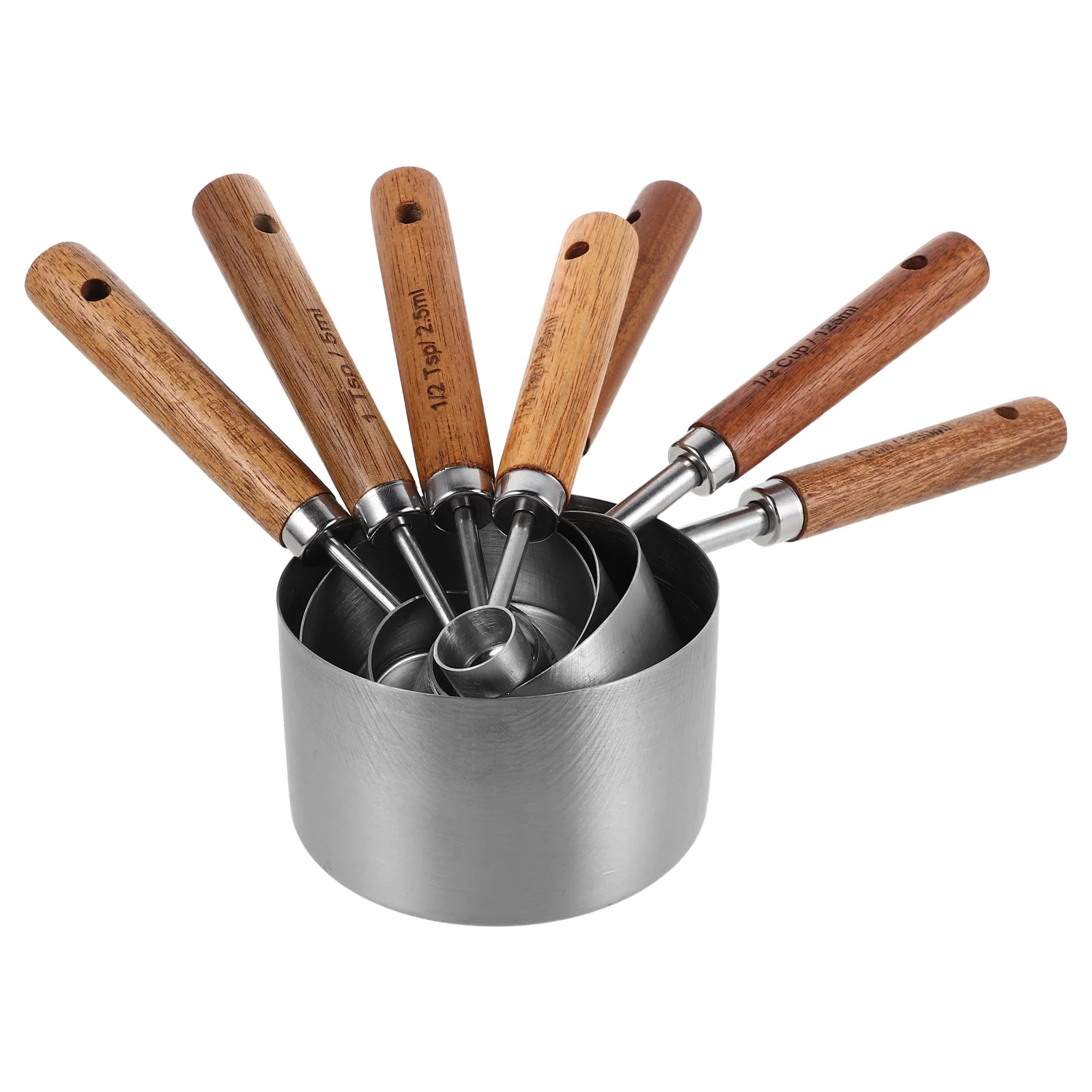 

8Pcs Stainless Steel Kitchen Measuring Cups Spoons Set Wood Handle Baking Cooking Tools Silver Food Measuring Cups
