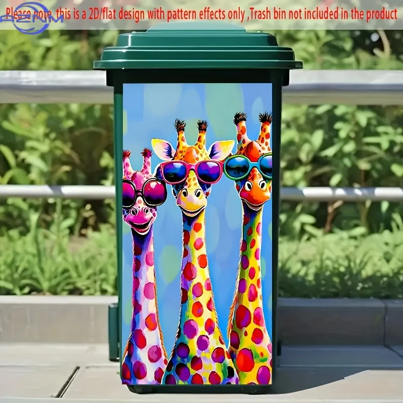 1pc 2D FLAT Colorful Giraffes with Sunglasses Self-Adhesive Dustbin Stickers, Non-Festive, PVC Trash Can Decorative Stickers,