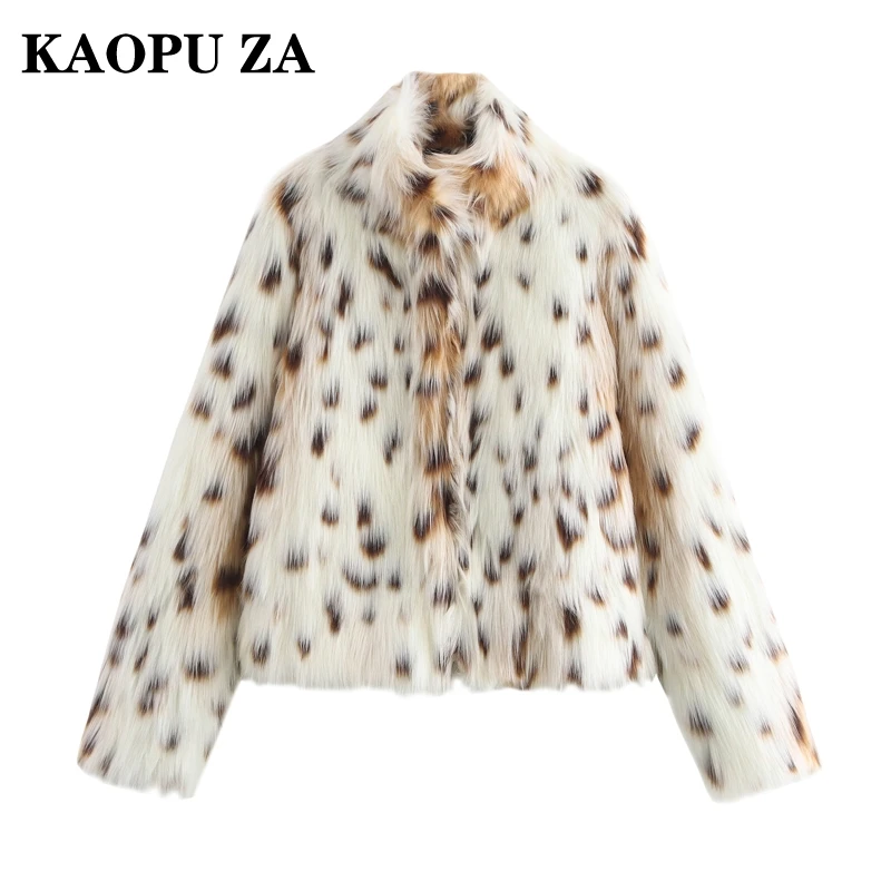 KAOPU ZA 2024 Autumn/Winter Woman's Casual Stand Collar Long Sleeve Jacket Coat Female Fashion LEOPARD Print Button Pockets Top