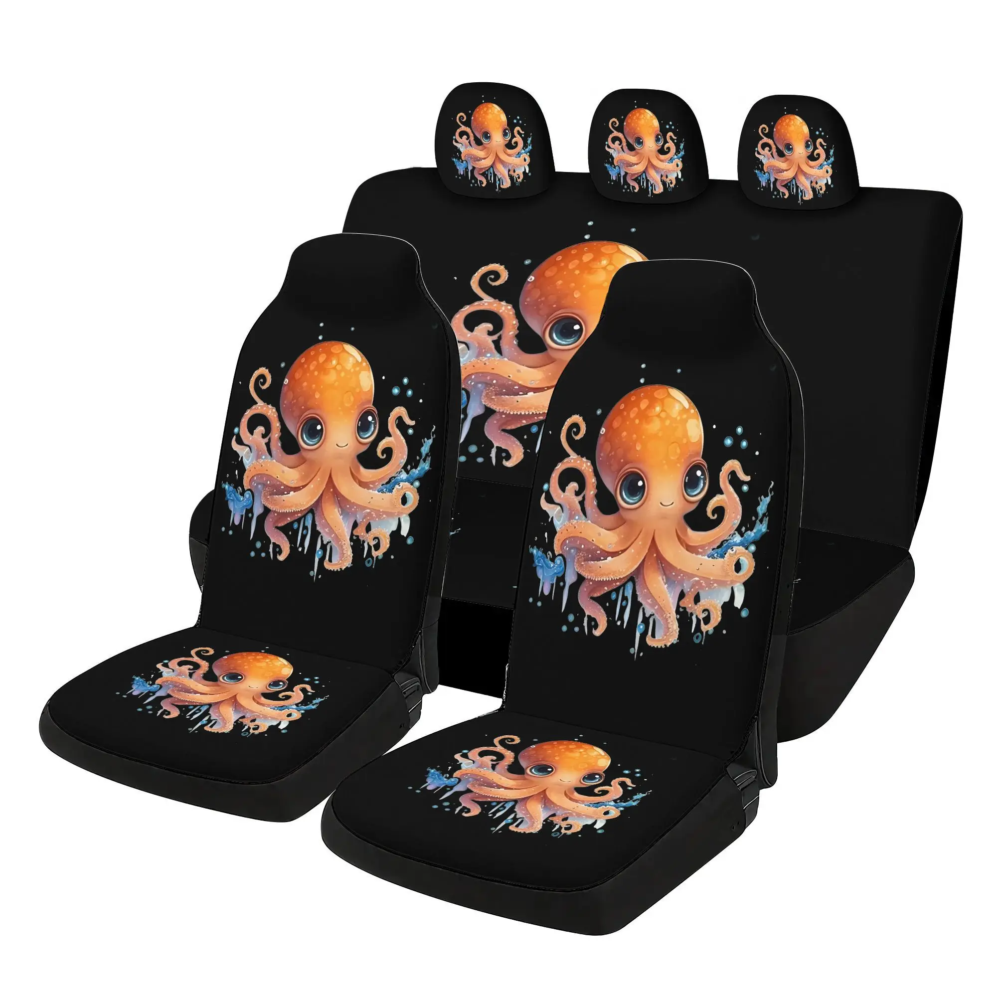 7pcs Splash Cute Octopus Printed Universal Car Seat Covers, Including 2 Front Seat Covers And 1 Rear Backrest Cover, 1 Rear Seat