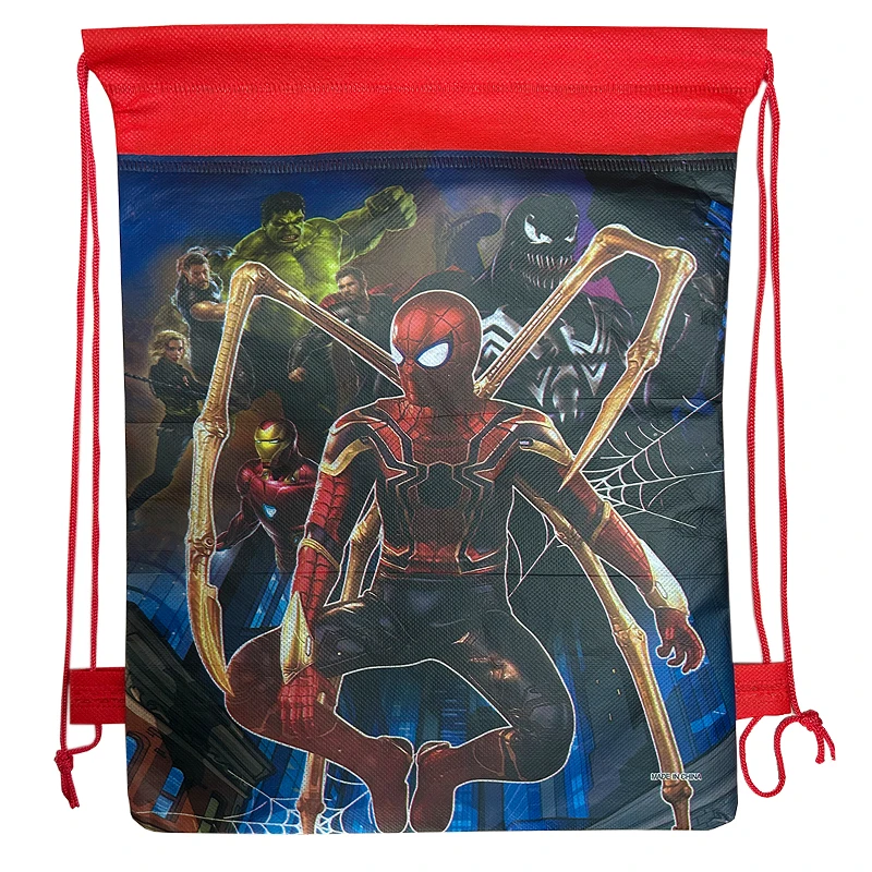 Spider Man Happy Birthday Party Gift Bags Decoration Non-woven Fabric Bundle Pocket Adjustable Spider Hero Drawstring Bags