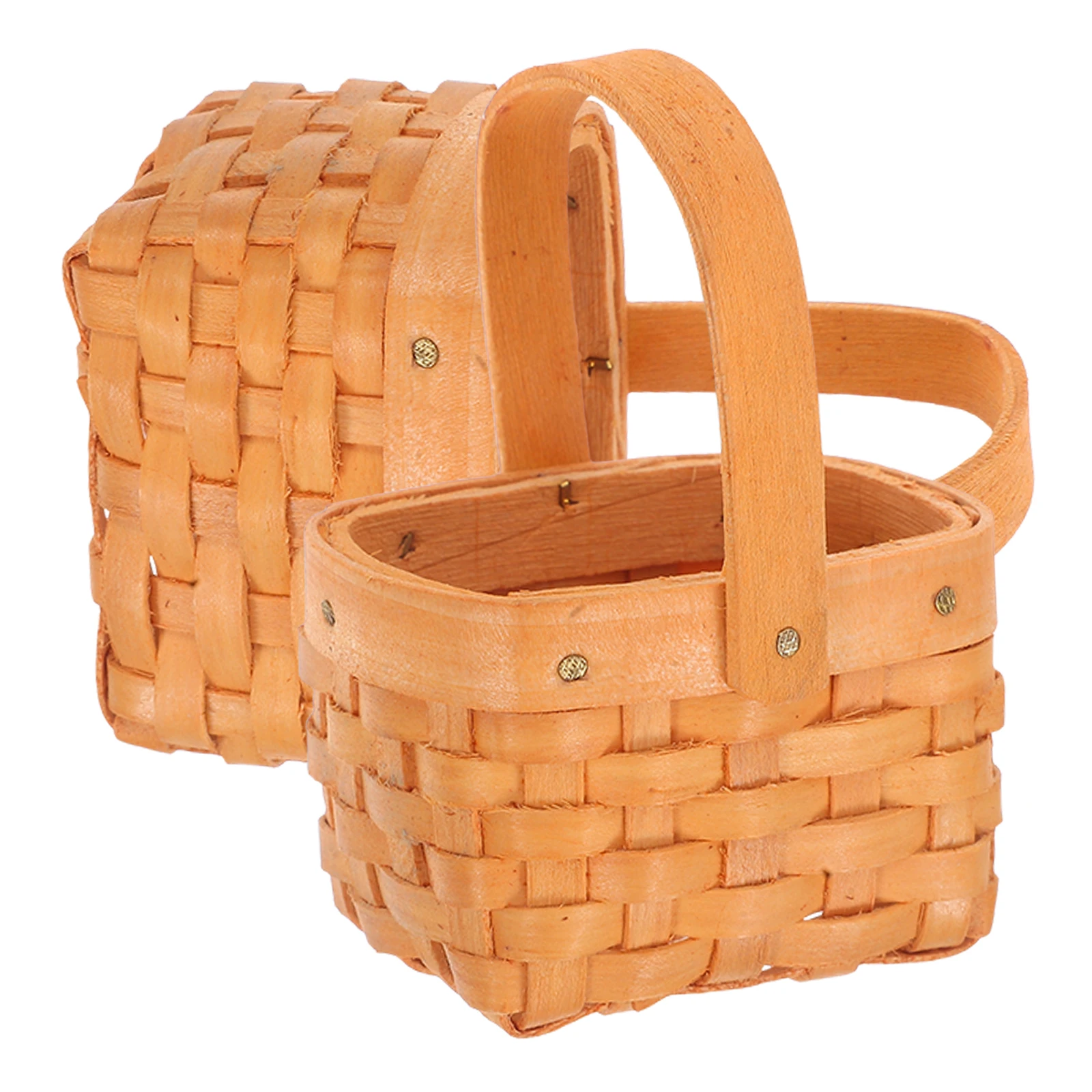 

2pcs Mini Handwoven Wooden Baskets Cute Small Storage with Handle Party Favor Easter Flower Arrangement Decorative Basket