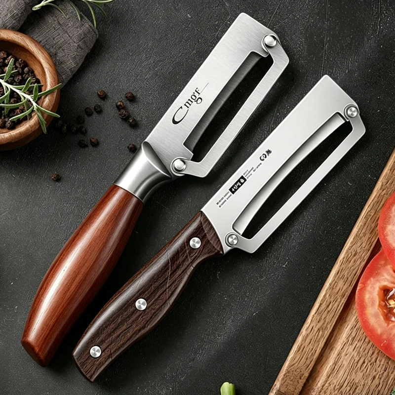 Multi-Function Kitchen-Specific Peeler Stainless Steel Peeler for Slicing Fruits and Vegetables with Wooden/ Steel Handle