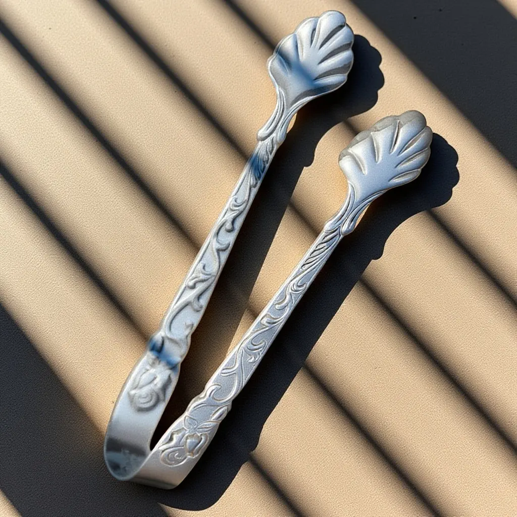 Stainless Steel Sugar Tong with Embossed Rose Design Mini Ice Cube Clip for Cocktails Whiskey Iced Tea Buffet Bar Serving Food