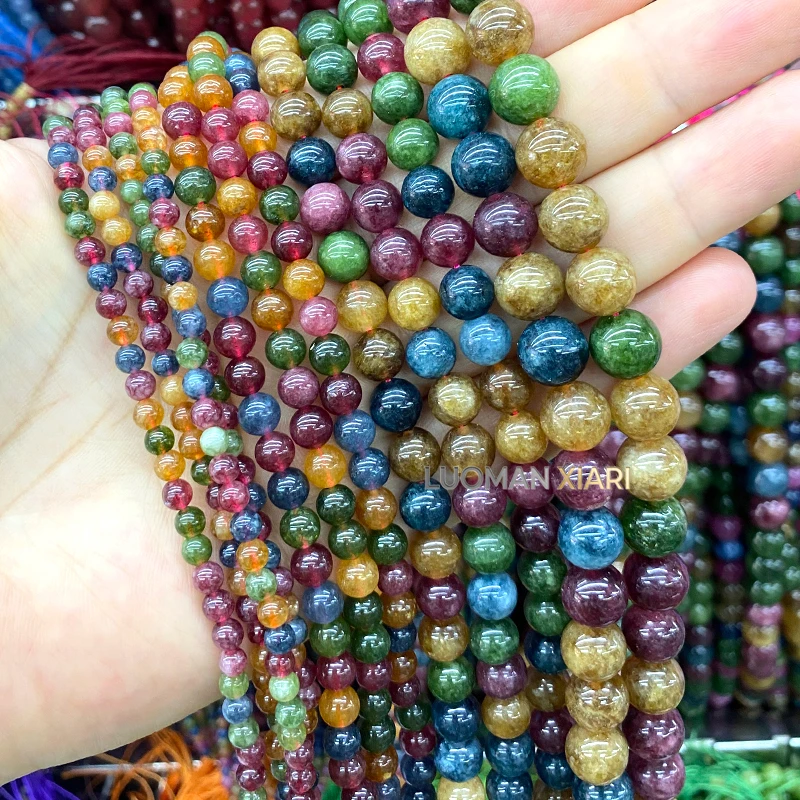 4-12mm Naturstein-Chalcedon-Turmalin-Farbige Runde Zwischenperlen für Schmuckherstellung, DIY-Armbänder, Anhänger, Zubehör, 15'' – Detail 2