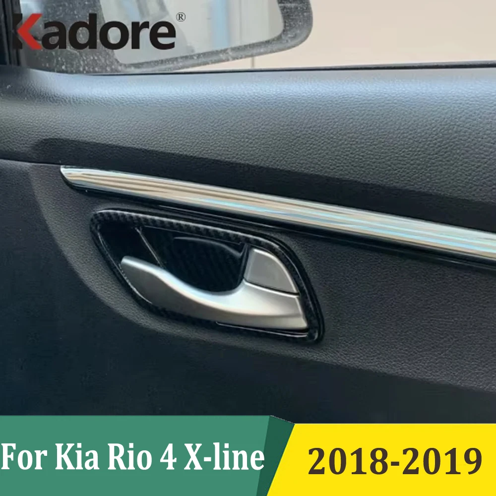 For Kia Rio 4 X-line 2018 2019 Carbon Fiber Interior Door Handle Cover Trims Protection Sticker Accessories Car Styling